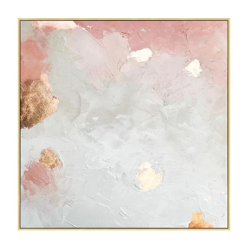 Pink Original Leaf Gold Painting Abstract Canvas Artwork 5YZ7Q